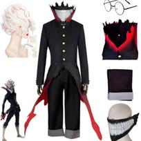 Okarun Ken Takakura Cosplay Kostiumas Anime Dandadan Cosplay Gradientinė Raudona Apsiuva Kaukė Vyriškas Juodas Kostiumas Okarun Cosplay Kaukė Akiniai S&Other black