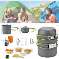Outdoor Cookware Set Camping Set Pot Portable BBQ Grill Tableware Stovetop beige