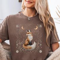 Dangiškas Kotedžo Stiliaus Lapės Marškinėliai, Vintažiniai Laukiniai Gėlės Comfort Colors Gamtos Mylėtojo T-shirt Dovana Jai, Boho Pasakų Stiliaus Miško Pasakų Stiliaus Drabužiai 150 gray
