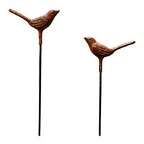 Bird Garden Stakes Set of 2 Iron Soil Insert Pieces for Pots, Flower Rows and Lawn Edges with Aged Brown Yard Form for Home Use Daily 1 black