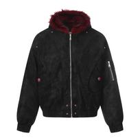 QIYOU 2025 Winter Retro Bald Eagle Fur Collar Patchwork PU Leather Jacket M juoda