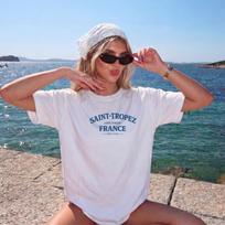 Saint-Tropez France Text T-Shirt | Côte d'Azur Vacation Tee S brown