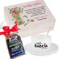 Giftbox dėžutė + puodelis + arbata močiutės dienos proga jai + vardas