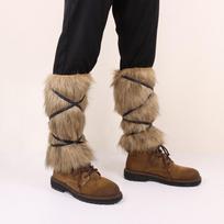 Viking Faux Fur Leg Warmers Medieval Plush Boot Covers Warrior Leg Gaiters Shin Guards Cosplay Costume One Size brown