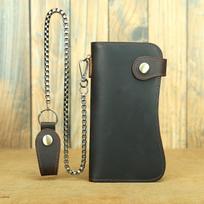 Magnetic RFID Phone Bag, Crazy Horse Leather Men's Wallet, Genuine Leather, Large Capacity Key Chain, Anti-theft Brush, Hand-held Bag tamsiai ruda spalva