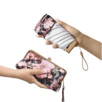 Folding Mini Sun Umbrella Dual Use 6 Ribs Design Pocket Rain Umbrella Floral Pattern with Wallet Pocket Capsule Parasol Outdoor Iron&6K