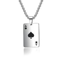 Hip Hop Stainless Steel Poker Card Ace of Spades Necklace For Men Pendant Chain Playing Cards Jewelry Ace of Hearts Necklaces gray