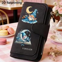 Dwarf Women's Long Wallet Tri-fold Card Holder Multiple Pockets Printed Zipper Wallet for Cash ID Credit Card Essentials Gift for Family Friends 3 black