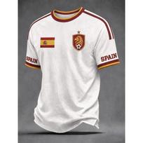 2026 Ispanijos rinktinės vėliava, sirgalių futbolo marškinėliai, Liūtas Retro 3D greitai džiūstantis sportinis laisvalaikio vyriškas viršutinis drabužis T-shirt XL white