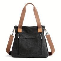 1pcs Fashion Canvas Shoulder Bag Large Capacity Tote Crossbody Bag Water-Resistant designed for Everyday Use Travel Commute Durable 33x29x12cm black
