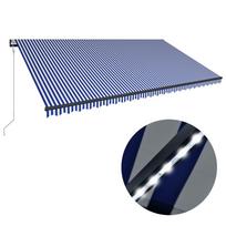 Markizė su vėjo jutikliu ir LED, mėlyna ir balta, 600x300cm