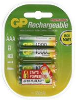 GP Baterija GP Baterija (AAA) Įkraunama NIMH R03/AAA, 100AAAHCE-EB4, (4 baterijos / lizdinė plokštelė), 1000 mAh