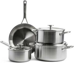 KitchenAid - „Multiply“ 4(7) dalių rinkinys be dangčio: puodas 16 cm / 1,5 l su dangčiu, troškintuvas 20 cm / 3,11 l su dangčiu, troškintuvas 24 cm / 4,91 l su dangčiu, keptuvė 24 cm - sidabrinė