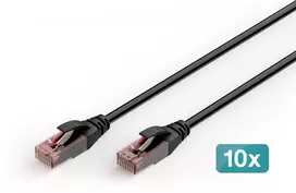 Digitus CAT 6 U/UTP lauko prievadiniai kabeliai, 1 m, PE, 10 vnt., 1 m, Cat6, U/UTP (UTP), RJ-45, RJ-45, juoda