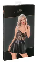 Noir Handmade trumpa suknelė su nėriniais ir wetlook sijonu, juoda, S