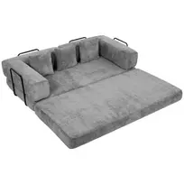 205 cm sofa-lova, 5 viename, berėmė futono sofa, 75 cm gylio sėdimoji dalis, didelio tankio putplastis, pilka, nereikia surinkti