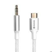 Auxiliarinis audio kabelis - Swissten - USB-C į 3.5 mm jack - Nėriniai - 1.5m - Balta