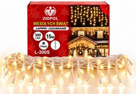 Lauko girlianda 300 LED varvekliai ZIDPOL L-300S su baltu laidu, šiltai balta flash