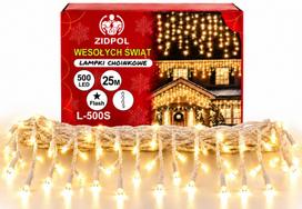 Lauko girlianda 500 LED varvekliai ZIDPOL L-500S su baltu laidu, šiltai balta flash