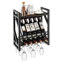 Sieninis vyno laikiklis su stiklo laikikliu 10 butelių 51x26,7x59,7 cm juodas