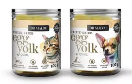 Vitaminais praturtintas papildomas maistas – DR Malou, liofilizuotas putpelių kiaušinių trynys katėms ir šunims, 100 g