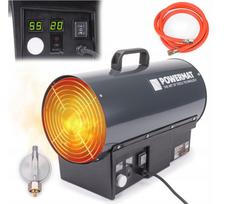 Dujinis šildytuvas 25 kW su termostatu ir LCD ekranu, oro pūstuvas, žarna ir reduktorius
