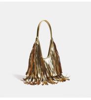 European Fashion Oversized Pu Tote With Tassels For Casual Day Out In Black Or Gold brown