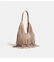 European Fashion Oversized Pu Tote With Tassels For Casual Day Out In Black Or Gold beige