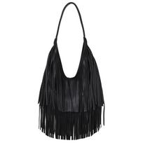 European Fashion Oversized Pu Tote With Tassels For Casual Day Out In Black Or Gold black