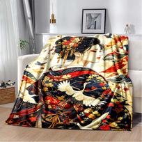 Traditional Japanese Geisha Floral Print Flannel Blanket, Red Kimono & Umbrella Throw Blanket 80cm x 120cm gray