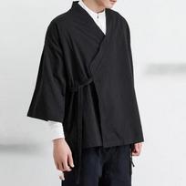 Japoniškas Kimono Kardiganas Kinų Stiliaus Lino Haori Yukata Gatvės Apranga Tradicinis Samurajus 2XL black