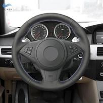 Automobilio vairo užvalkalas odinis apvadas BMW 5 6 serijos E60 E61 Touring 545i 550i E63 Kupė E64 630i 650i 03-10 raudona mėlyna linija gray