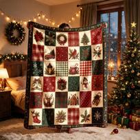 1pc Rustic Xmas Patch Themed Flannel Blanket - Large Size, Soft, Lightweight, and Warm, Suitable for All Seasons - Perfect for Bed, Sofa, Office, Camp 75X95CM