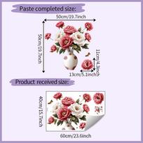 Self Adhesive Vase Peony Flower Wall Stickers Decals Peel and Stick Removable Waterproof for Living Room Bedroom Home Decor 40x60CM įvairiaspalvis