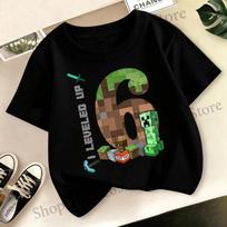Gimtadienio skaičiaus marškinėliai, vakarėlio reikmenys, dovana, „Minecraft“ animacinis stilius, vaikų drabužiai, berniukų viršutiniai drabužiai, vasariniai trumpomis rankovėmis, apvalios apykaklės marškinėliai 150cm brown