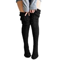 Women's Long Sock Woolen Foot Warmer Stockings Autumn and Winter Solid Color Knee-high Long Socks Casual Stacked Stockings 105cm black