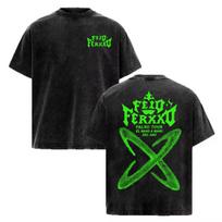 Rapper Feid Vs Ferxxo USA Tour Vintage Washed T Shirt Men Women Fashion Hip Hop Latin Music T-shirts Casual Cotton Loose T-shirt 3XL black