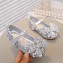 Mergaičių princesės bateliai su kalnų krištolo kaspinėliu ir perlais Size 27 / Length 17cm gray