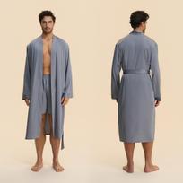 Vyriškas atlasinis chalatas Lengvas šilkinis ilgomis rankovėmis vonios chalatas su šortų rinkiniu Spa miego drabužiai Chalatas Šilkinis kimono vonios chalato rinkinys Minkšti laisvalaikio drabužiai naktiniai vyrams L gray