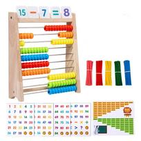 Medinis skaičiuoklis Dešimties lygių aritmetikos stovas Vaikų sudėties ir atimties operacijų matematikos žaislai Montessori edukaciniai žaislai beige