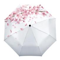 Cherry Blossoms Folding Travel Umbrella Pink Spring Sakura Flowers Umbrellas Windproof Lightweight Parasol Umbrella Sun & Rain white