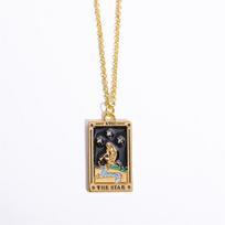 18K gold-plated tarot card square pendant necklace, set with diamonds, INS style women's jewelry 40cm žvaigždė