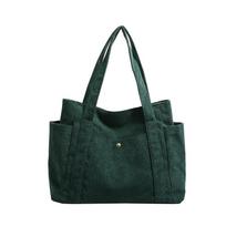 Large capacity corduroy simple tote bag 2025 new shoulder bag fashion niche Korean version class women's bag black