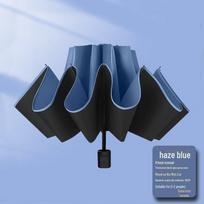 12-Rib Automatic Folding Umbrella, Large Dual-Person, Sun & Rain Protection, Anti-UV Sunshade. 8-rib manual black vinyl umbrella blue