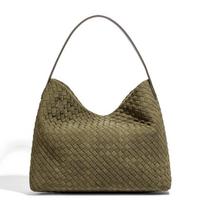 Vintage Frosted Large Capacity Tote Bag, Hand Woven Hand-held Single Shoulder Commuting Bag, Niche Design, Underarm Bag for Women alyvuogių žalios spalvos