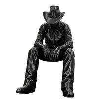 Western Cowboy Desk Ornament Decor, 3D Printed Edge-Hanging Figurine with Dangling Legs, Novelty Car Dashboard Decoration Matte Black Vintage