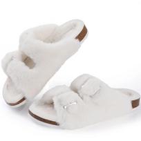 Comwarm Plush Lined Clogs Women Cork Footbed Fur Mules Men Warm Furry Slides House Sllippers Outside Winter Fuzzy Cork Slide Shoes 36 white