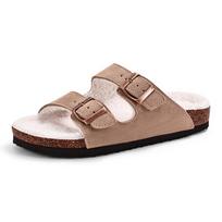 Comwarm Plush Lined Clogs Women Cork Footbed Fur Mules Men Warm Furry Slides House Sllippers Outside Winter Fuzzy Cork Slide Shoes 36 gray