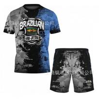 Mens MMA Training Short Sleeve T-Shirt Shorts Set Sportswear Workout Gym Fighting Practice XS
