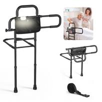 VEVOR Bed Rail for Elderly Adult Folding Bed Assist Rail with Floor Support, Motion Sensor LED Light, 136kg Dual-Handle Support